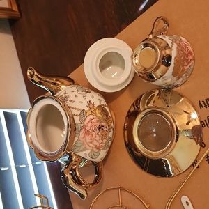 Set Da Tè In Ceramica Chanjoon - 6 Persone, Decorazione Oro E Rosa - Foto 4